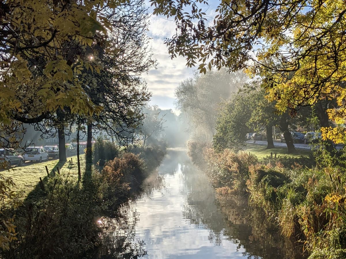 Ochtendnevel langs het water in Voorburg